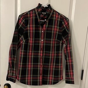 J. Crew Red and Black Tartan Plaid Rhinestone Button Down Shirt